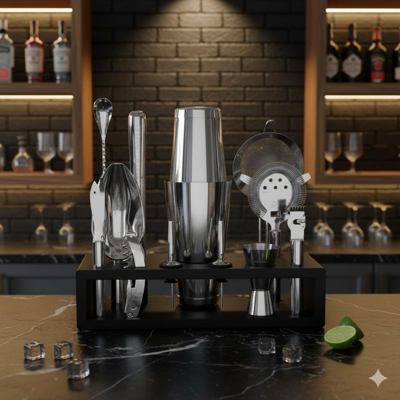 Highball  Chaser Highball & Chaser 13-Piece Boston Cocktail Shaker Set Stainless Steel Mixology Bartender Kit With Stand For Home Bar Cocktail Set | Laser Engraved Cocktail Tools | Plus E-Book with 30 Cocktail Recipes - Image 4